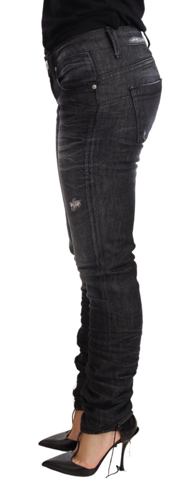 Black Washed Cotton Low Waist Skinny Denim Trouser Jeans