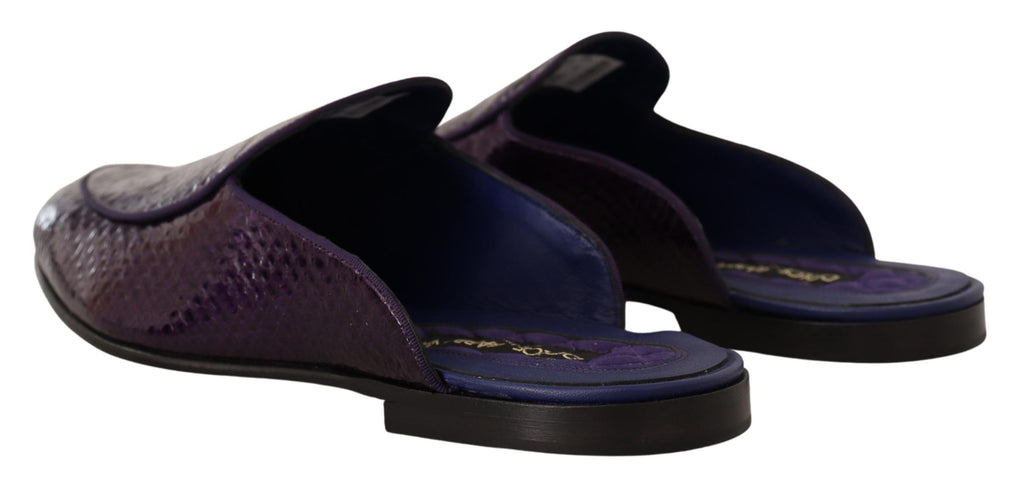 Purple Exotic Leather Flats Slides Shoes