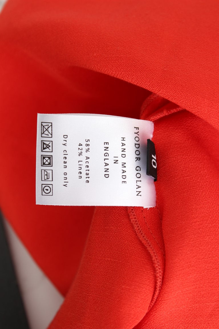 Red Mini Linen 3/4 Sleeve Sheath Dress