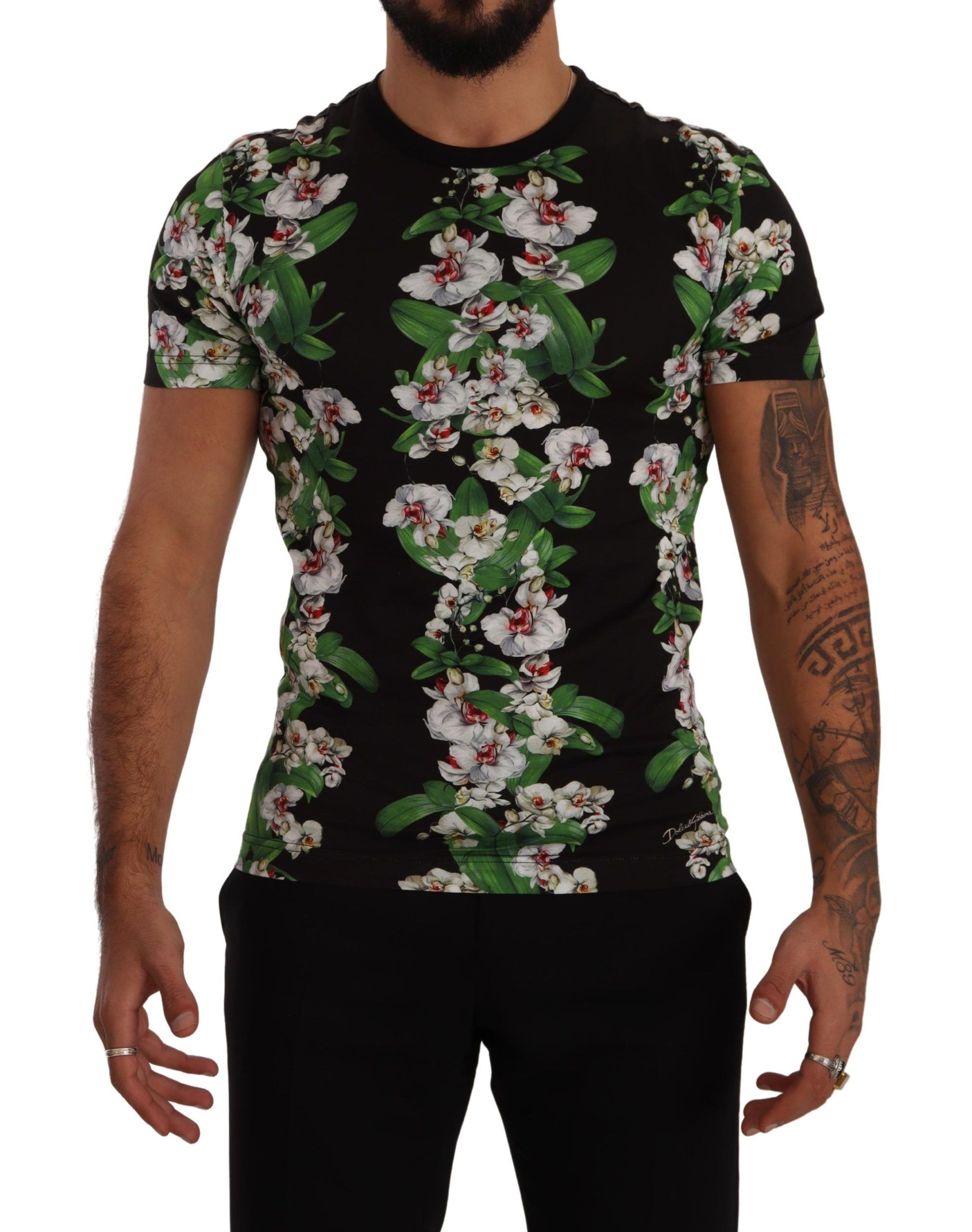 Black Floral Print Crewneck T-shirt