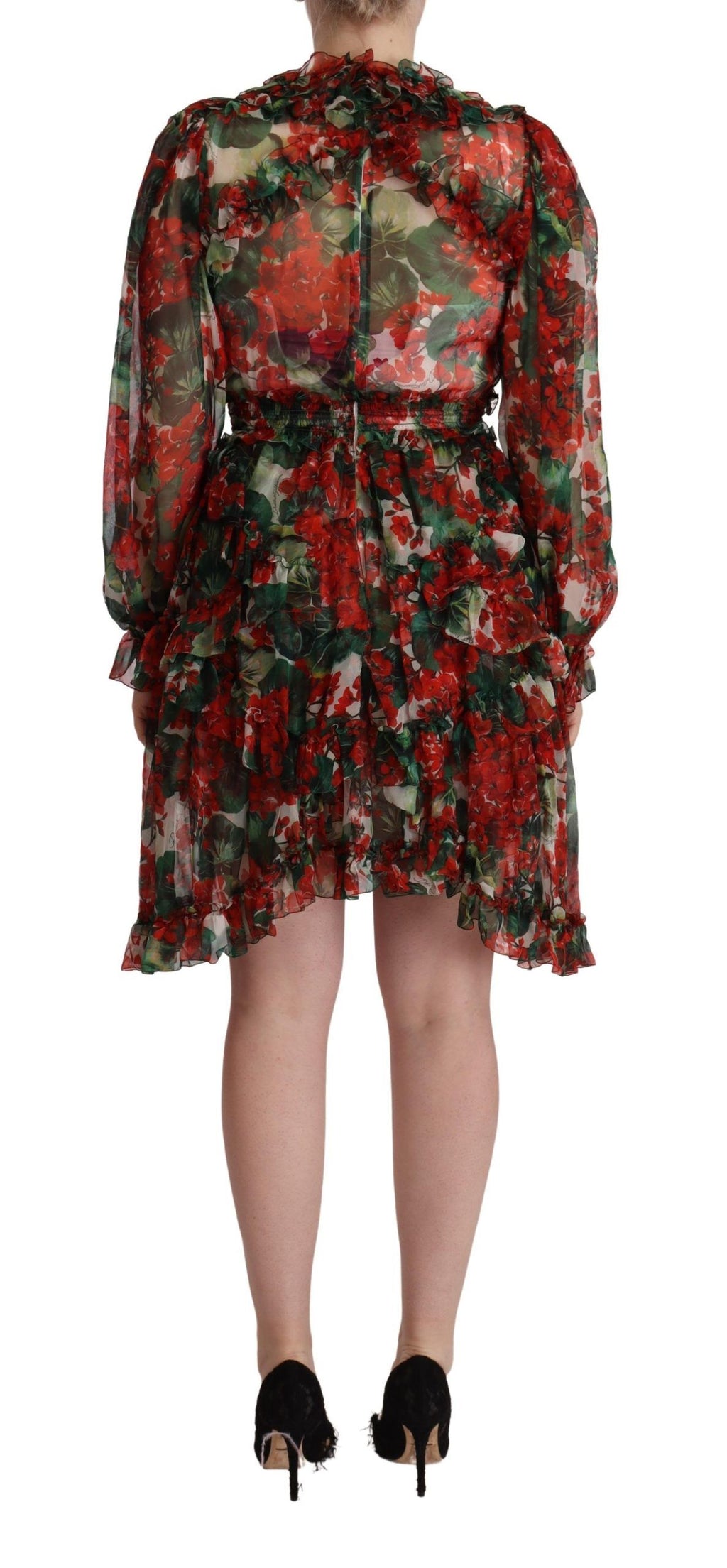Multicolor Red Floral Silk Long Maxi Dress