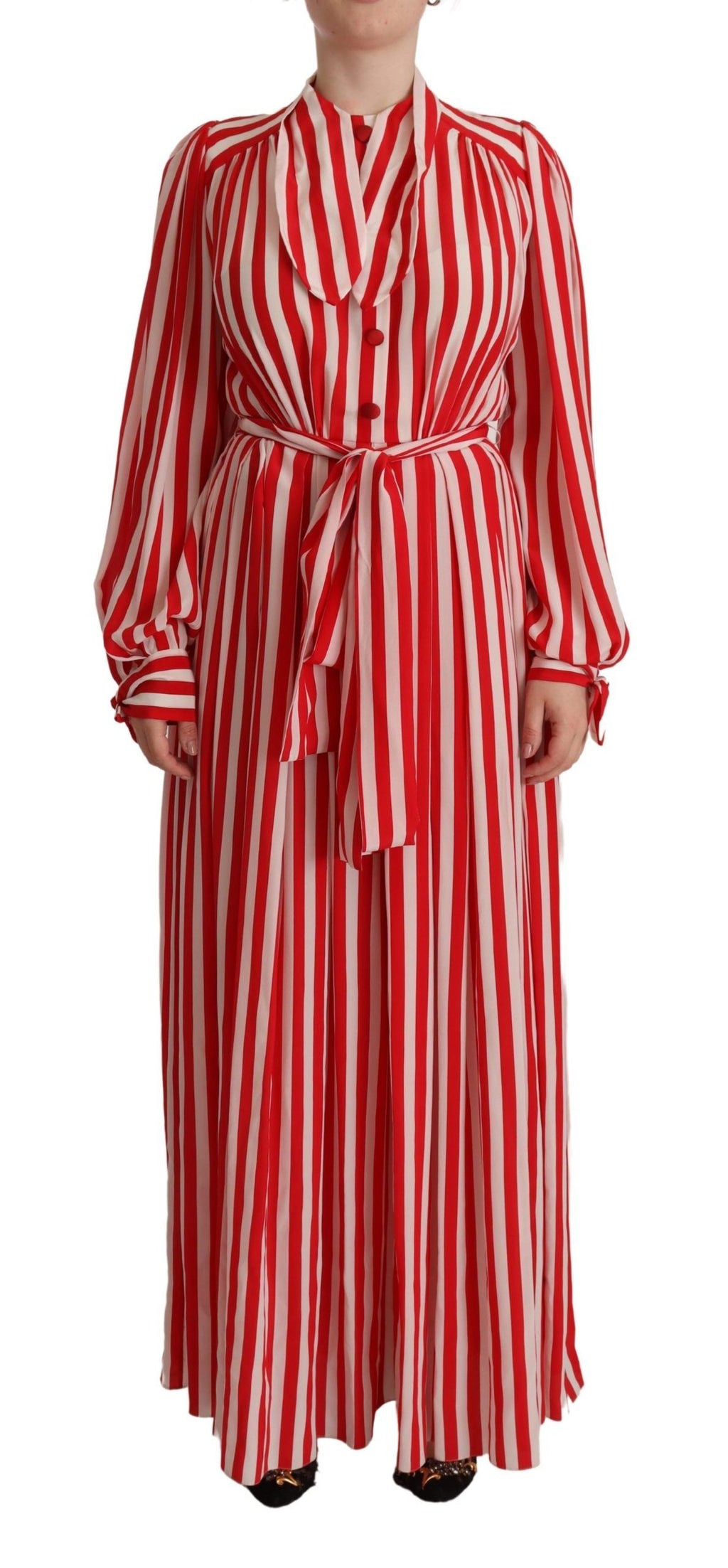 White Red Silk A-Line Shift Gown Dress