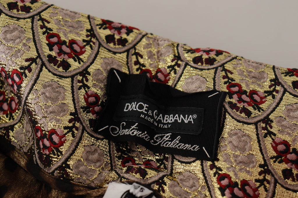 Brown Leopard Gold Jacquard High Waist Pants