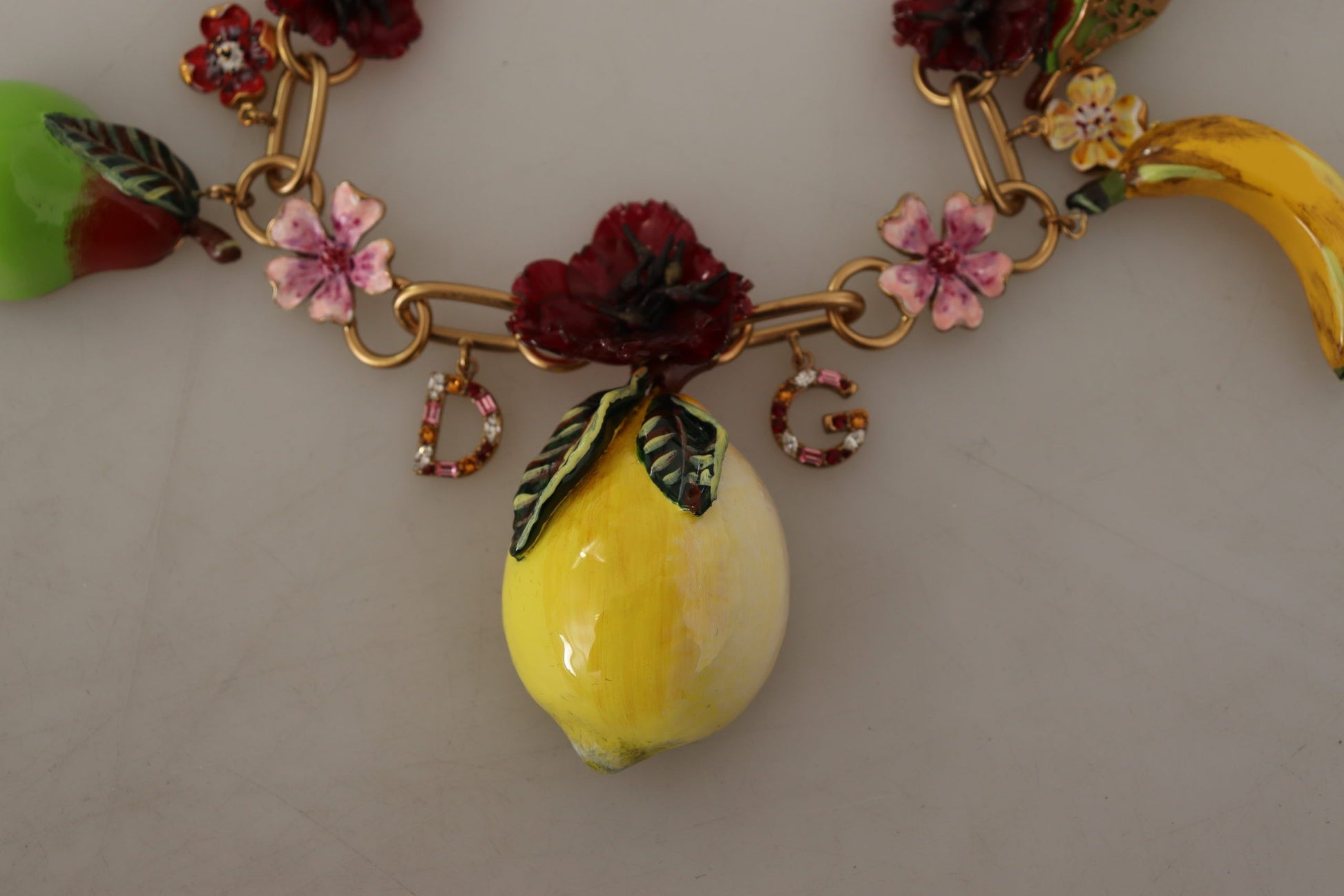 Gold Brass Sicily Fruits Roses Statement Necklace