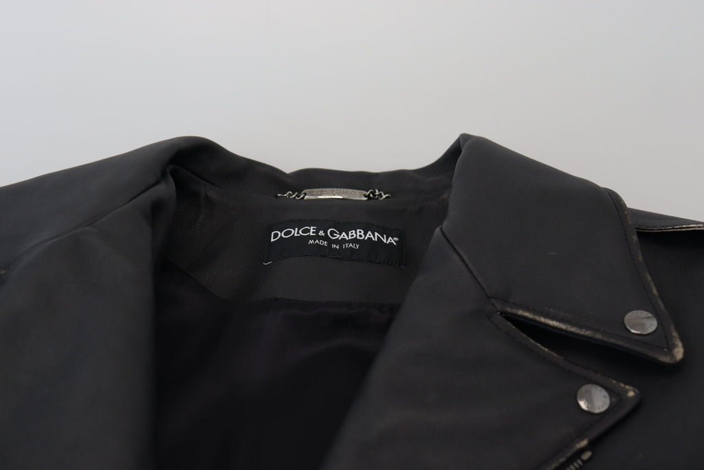 Black Leather Biker Coat Zipper Jacket