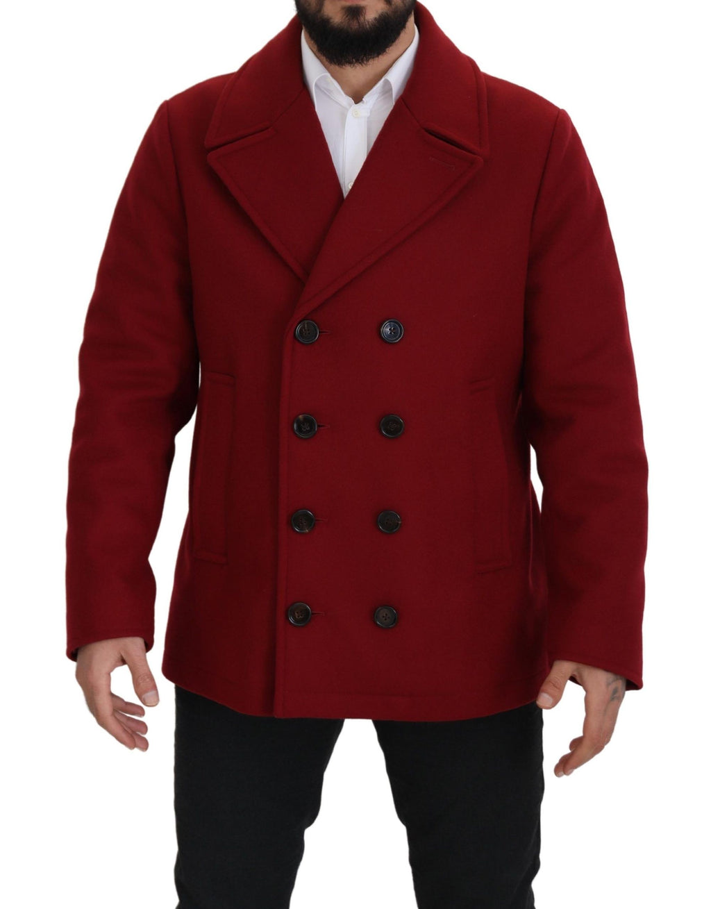 Red Wool Double Breasted Coat Jacket