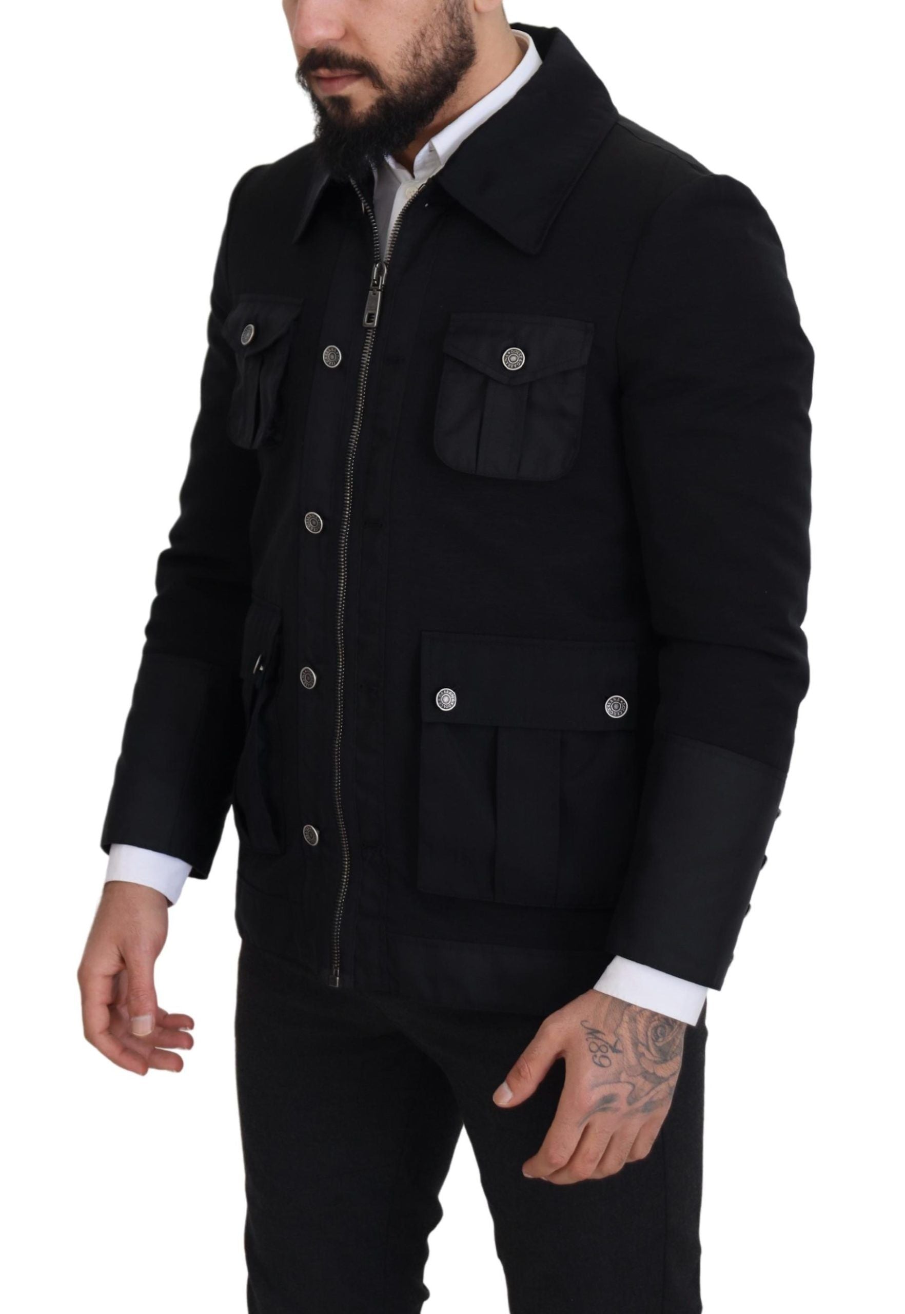 Black Wool Collared Full Zip Jacket