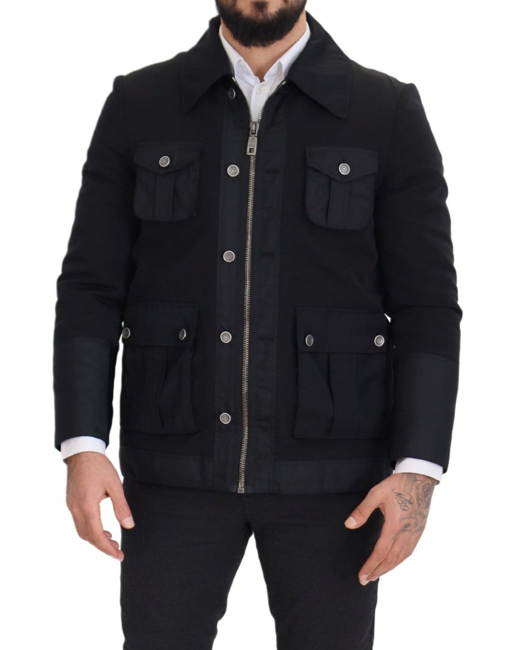 Black Wool Collared Full Zip Jacket