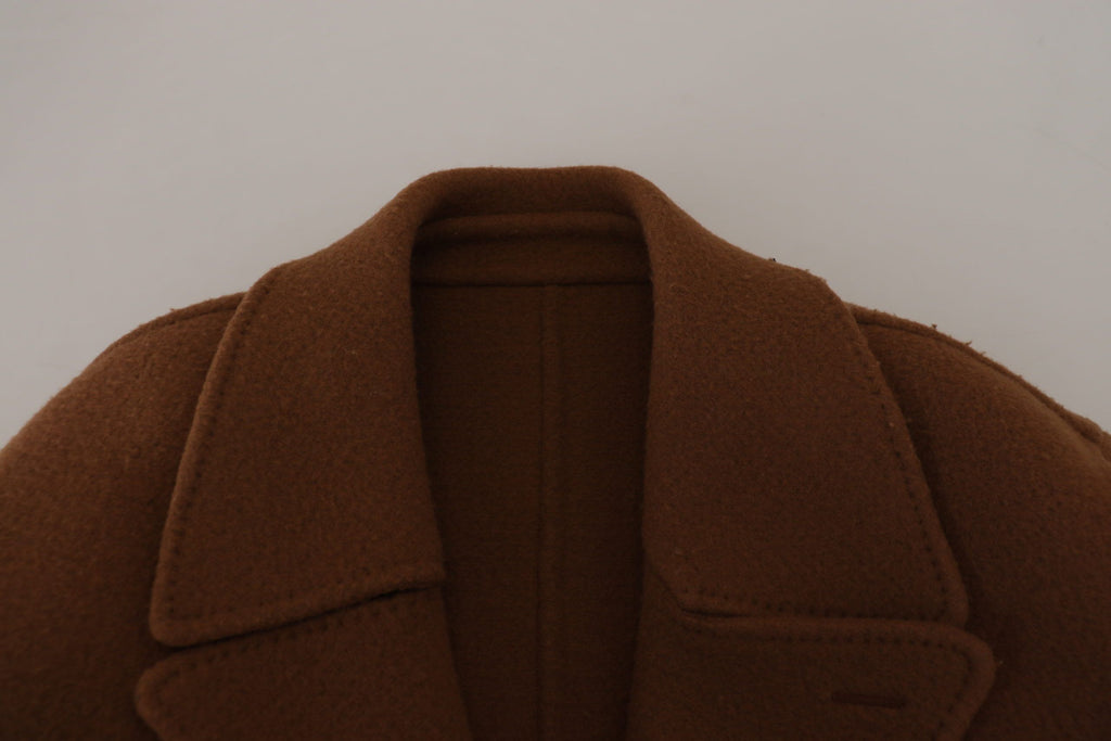 Brown Nylon Double Breasted Coat Jacket