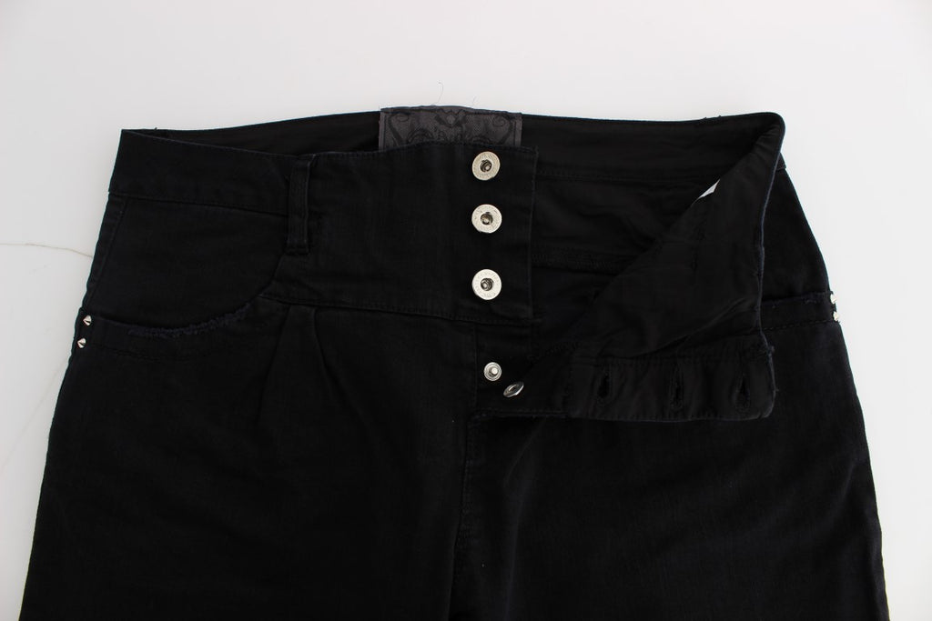 Black Cotton Slim Fit Cropped Jeans