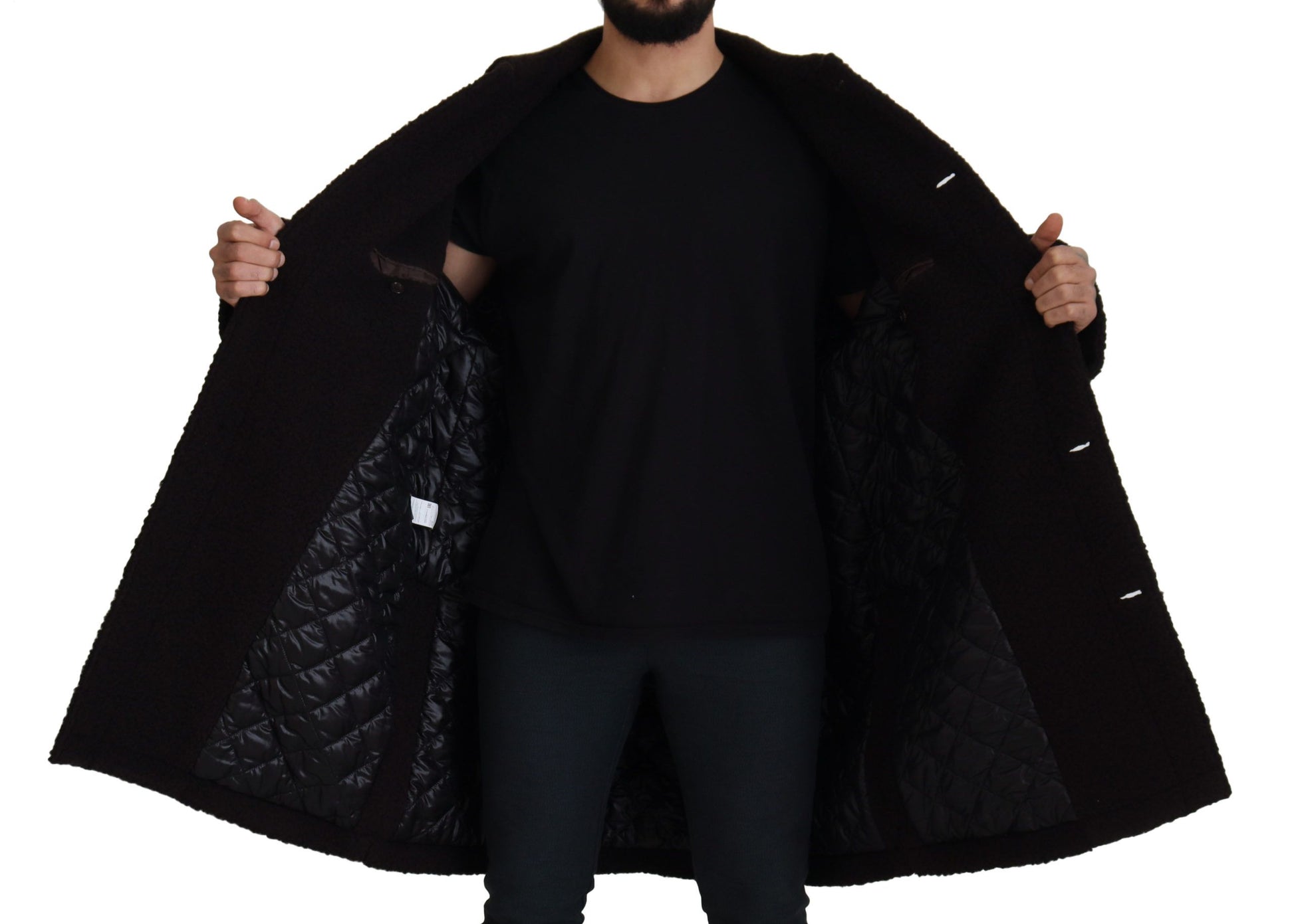 Black Alpaca Button Down Trench Coat Jacket