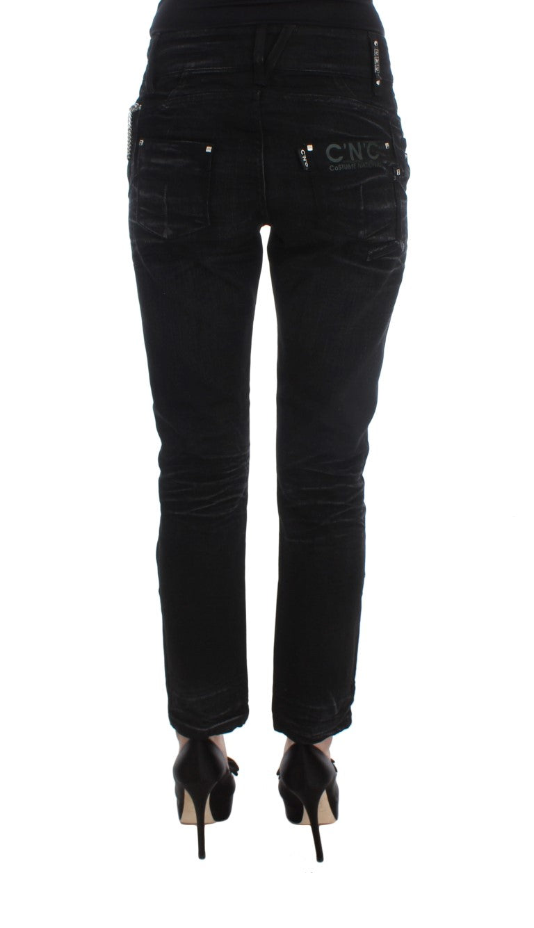 Black Cotton Slouchy Slims Fit Jeans