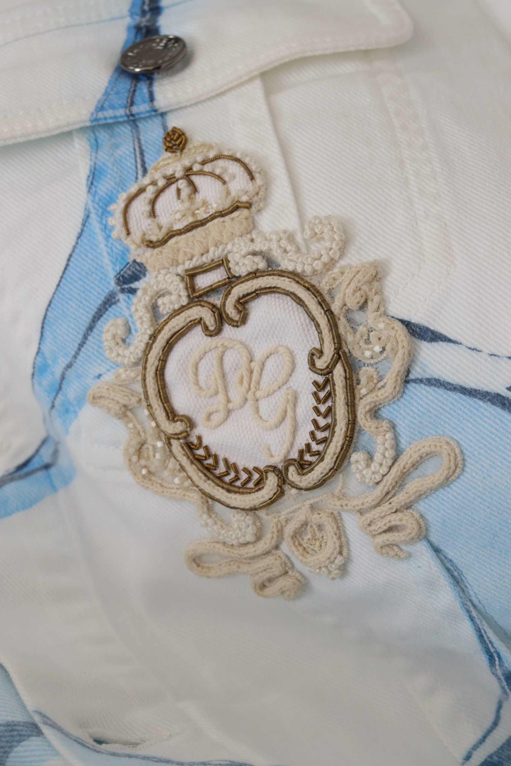 White Cotton Logo Embroidery Denim Jacket