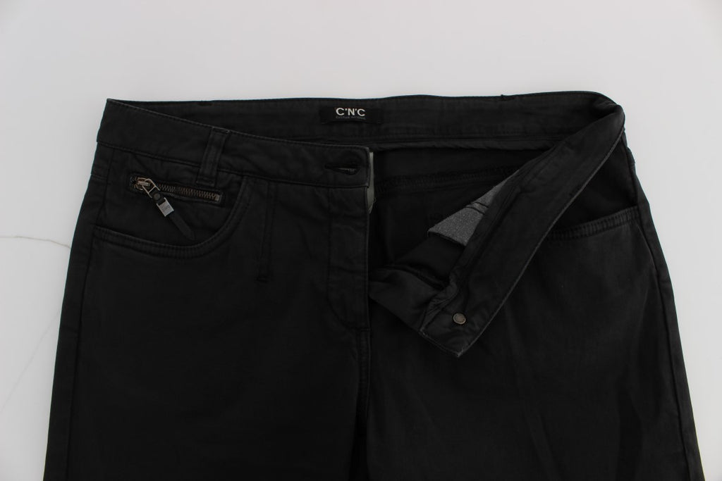 Black Cotton Capri Cropped Denim Jeans