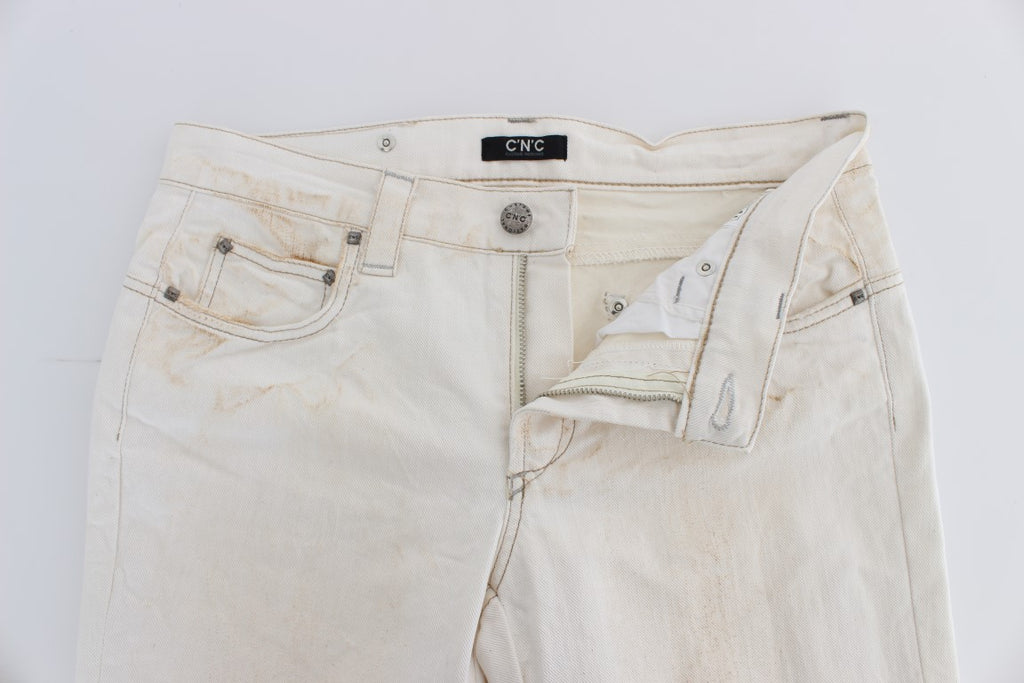White Cotton Slim Fit Bootcut Jeans