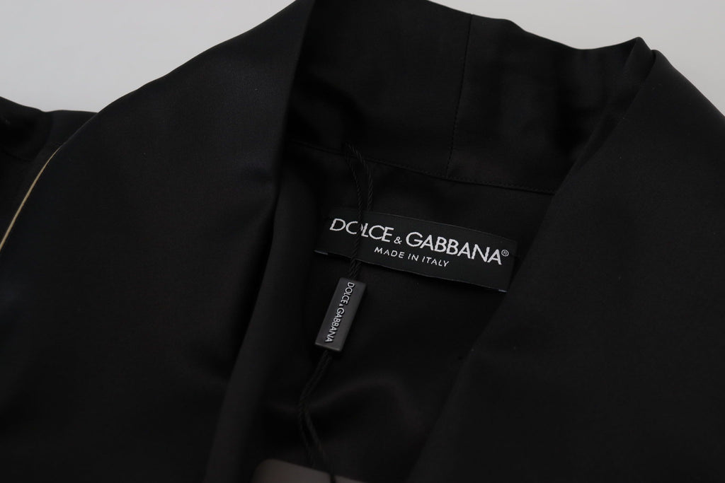 Black 100% Silk Robe Coat Wrap  Jacket