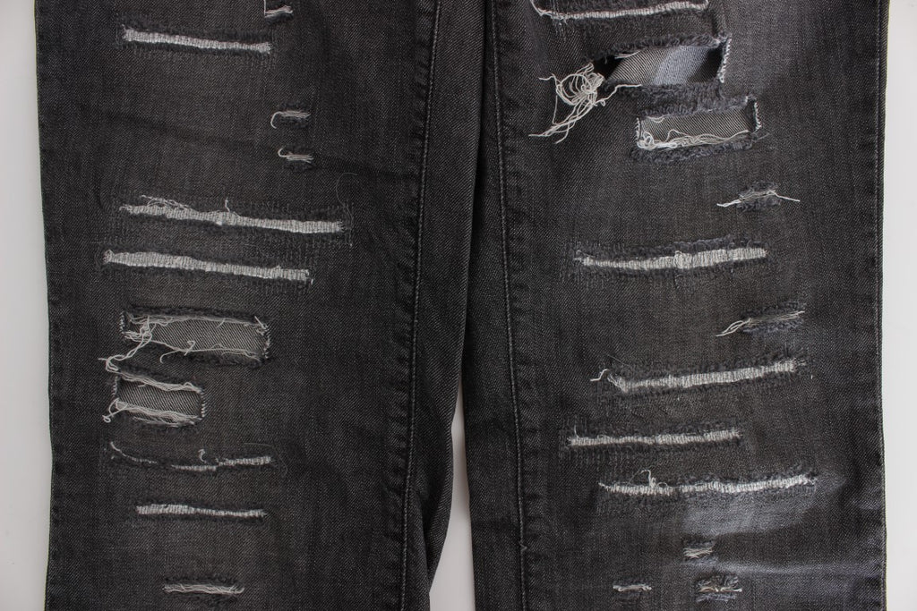 Gray Wash Cotton Torn Straight Fit Jeans