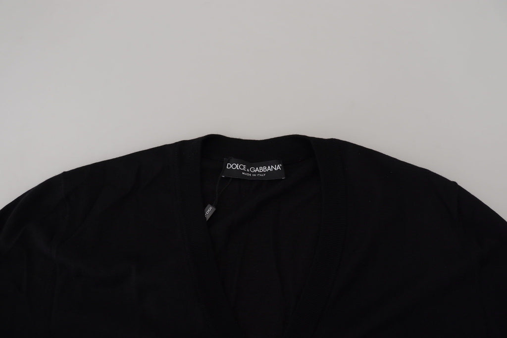 Black Wool Button Down Cardigan Sweater