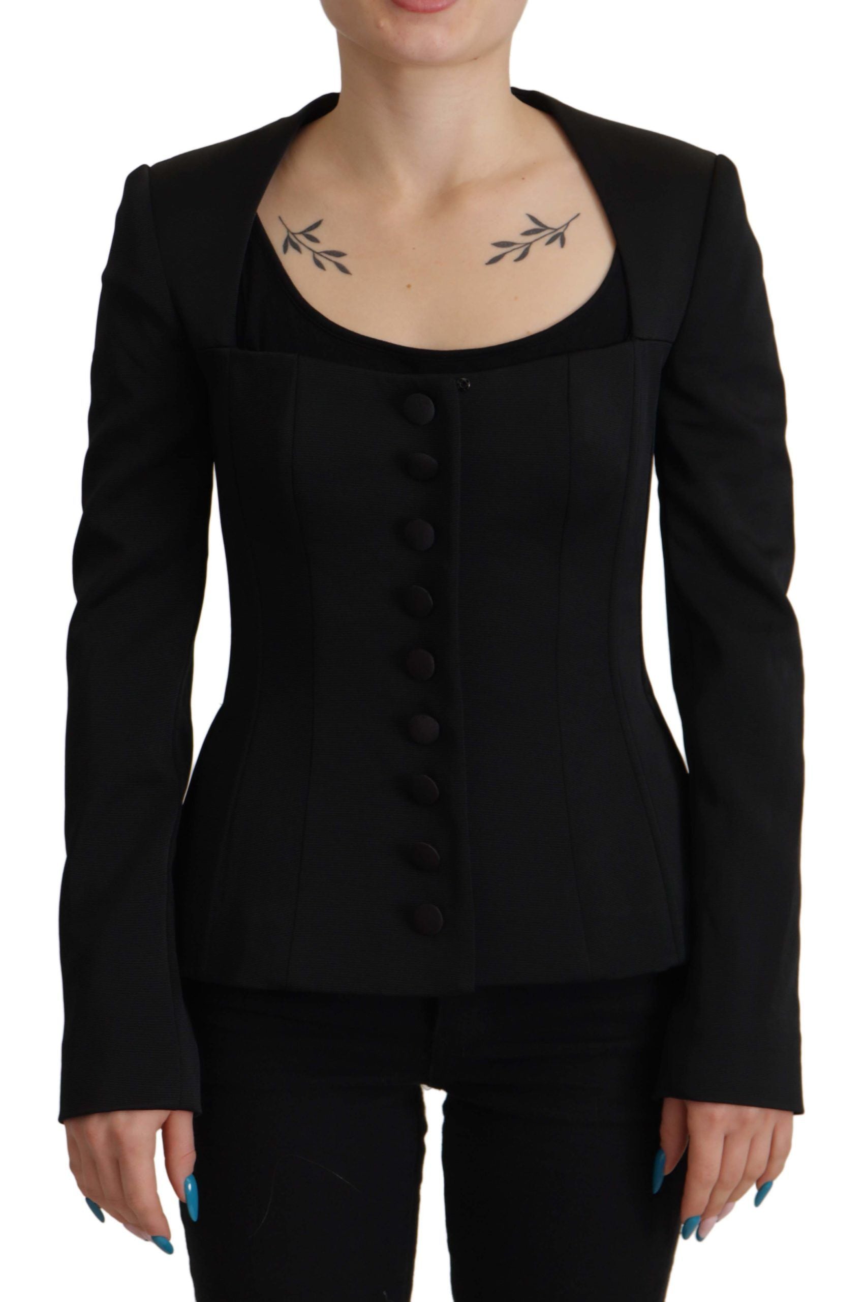 Black Slim Fit Long Sleeves Snap Jacket