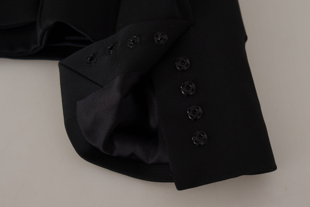 Black Slim Fit Long Sleeves Snap Jacket