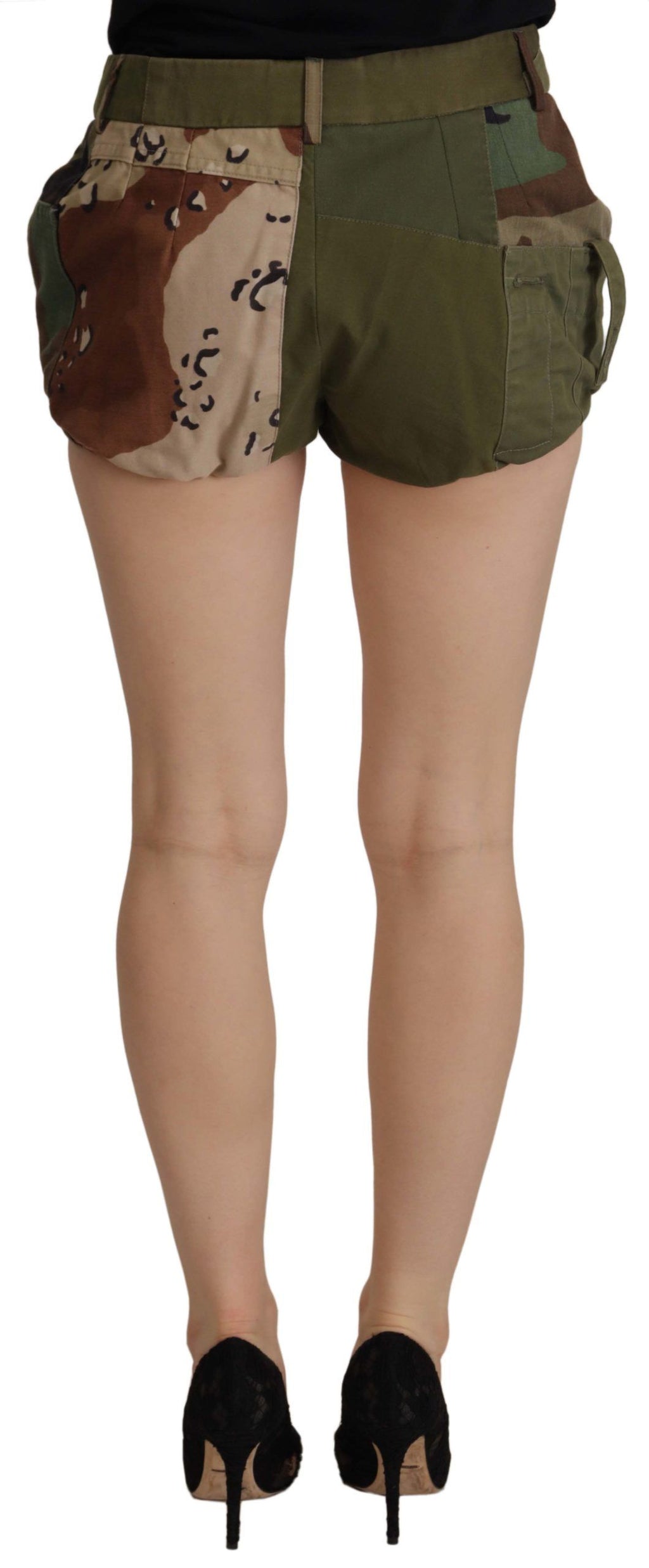 Green High Waist Hot Pants Cotton Army Shorts