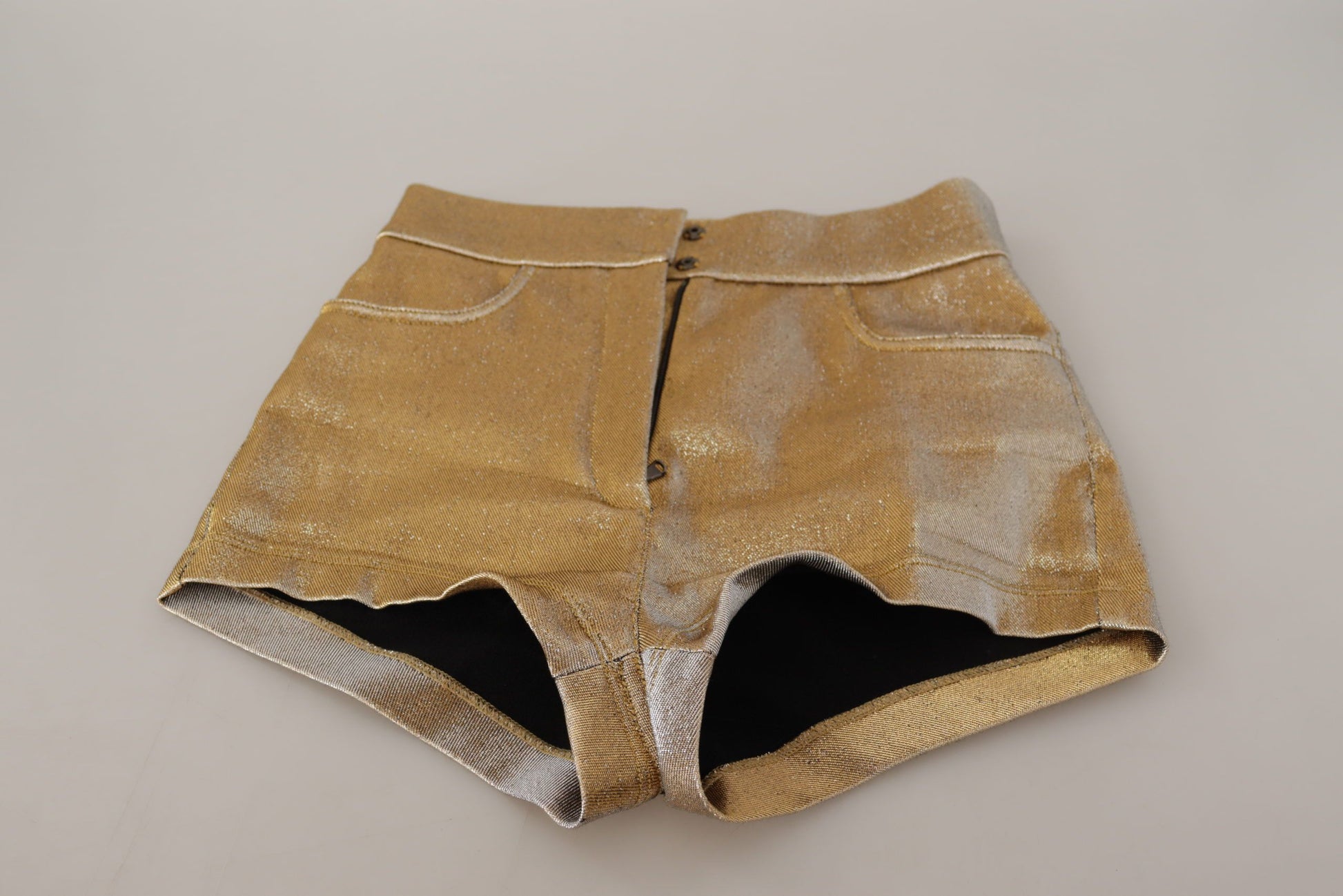 Gold Cotton Blend Glittered Hot Shorts