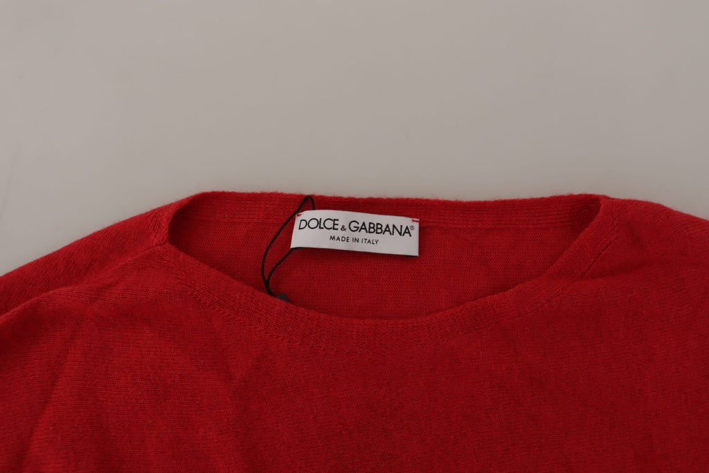 Red Wool Knit Round Neck Pullover Sweater