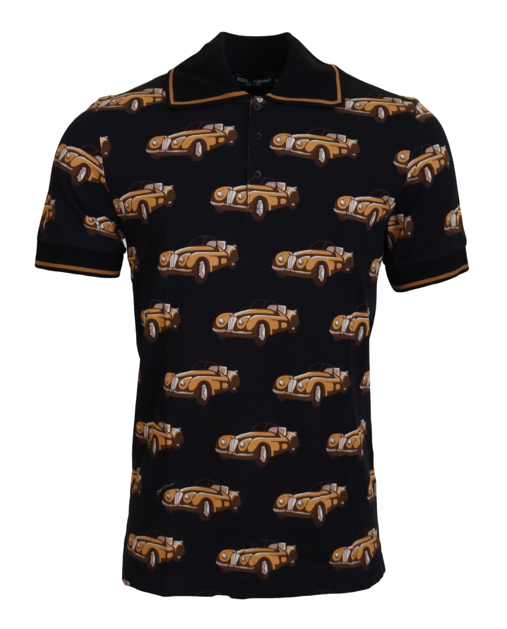 Black Car Print Short Sleeve Polo T-shirt