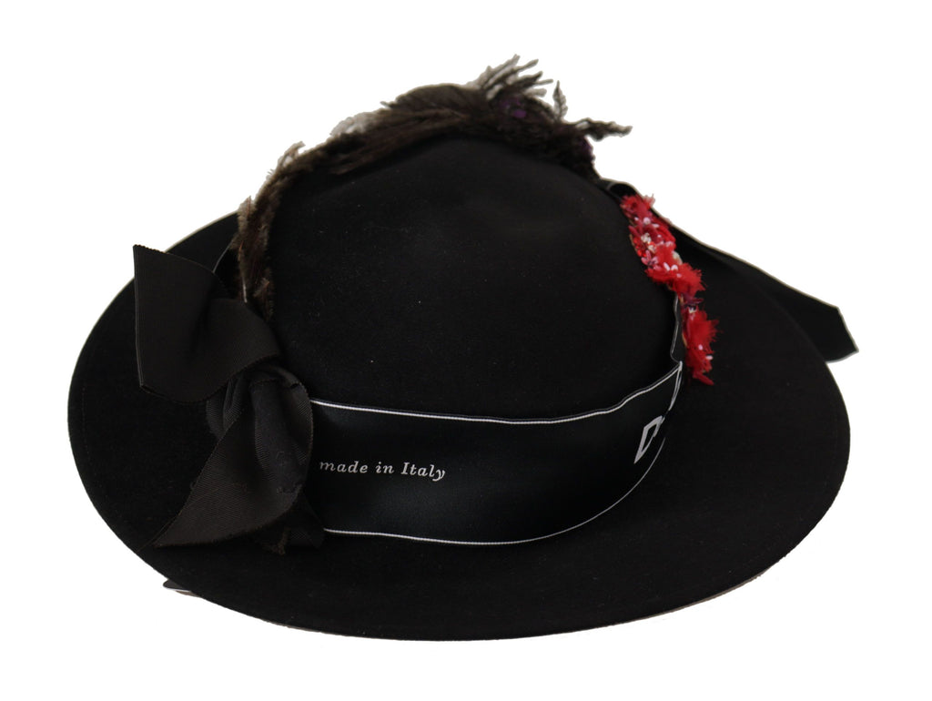 Black Lapil Crystal Heart Feather Brooch Fedora Hat