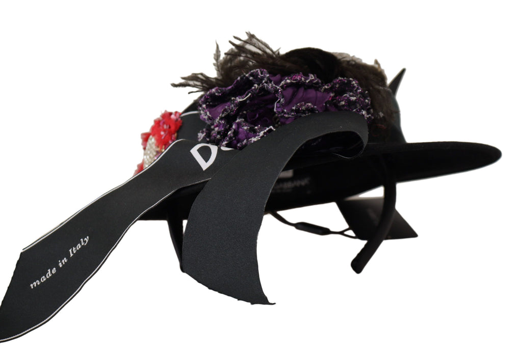 Black Lapil Crystal Heart Feather Brooch Fedora Hat