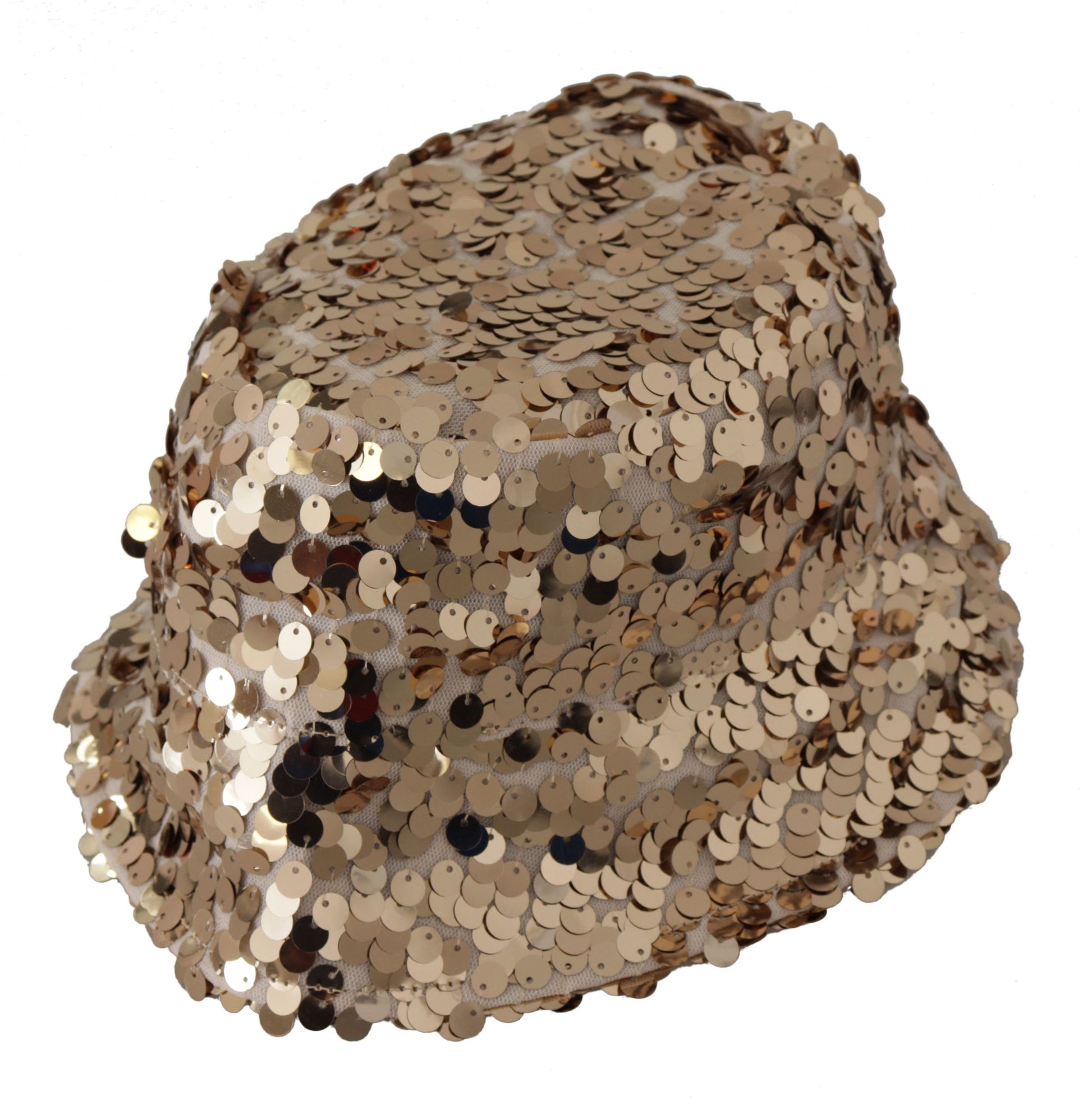 Gold Silk Sequin Embellished Designer Brim Bucket Hat