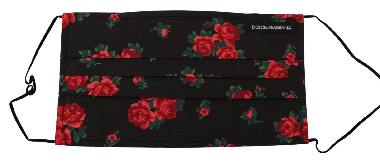 Black Floral Pleated Elastic Ear Strap One Size Face Mask