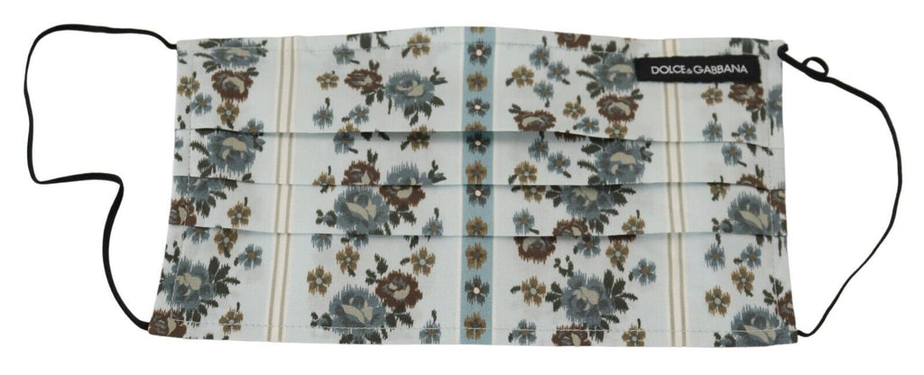 White Floral Cotton Pleated Elastic Ear Strap Face Mask