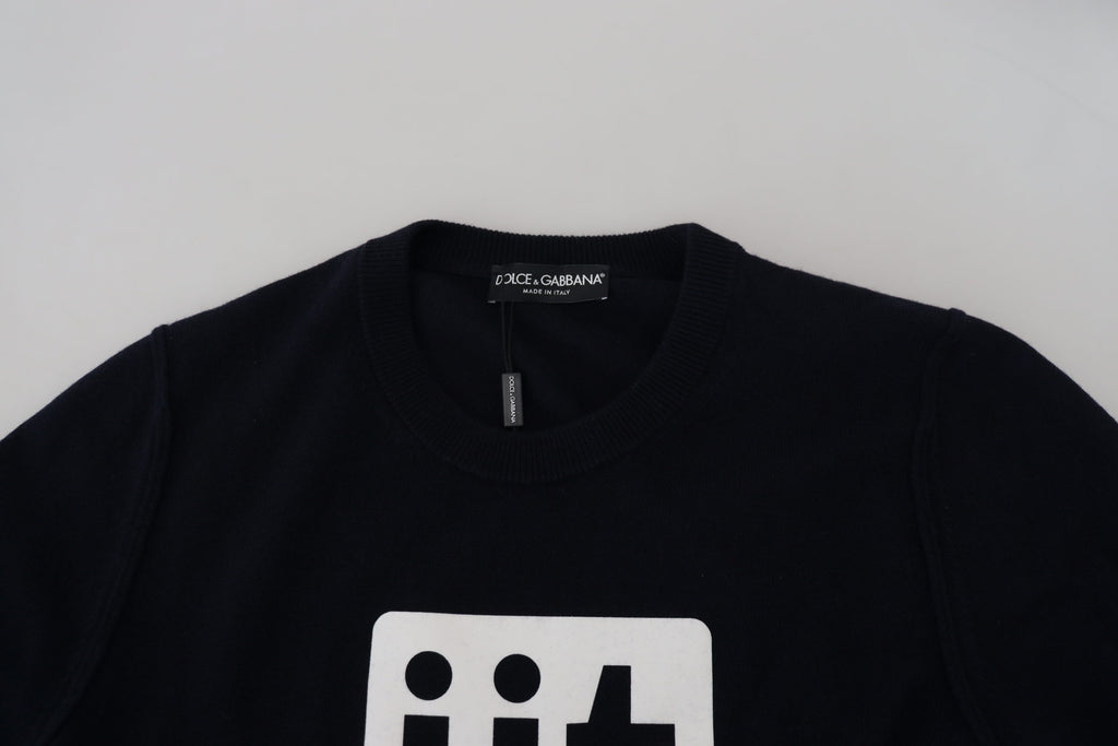 Blue Cashmere iit Print Pullover Sweater