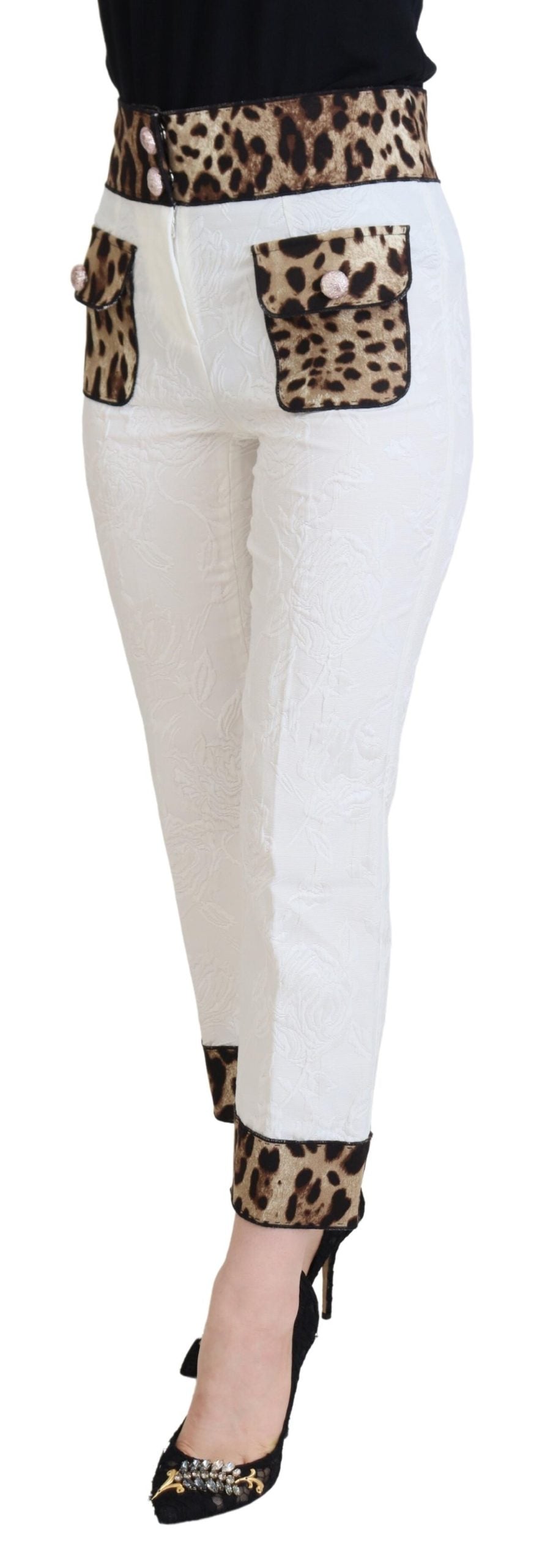 White Leopard Print High Waist Pants
