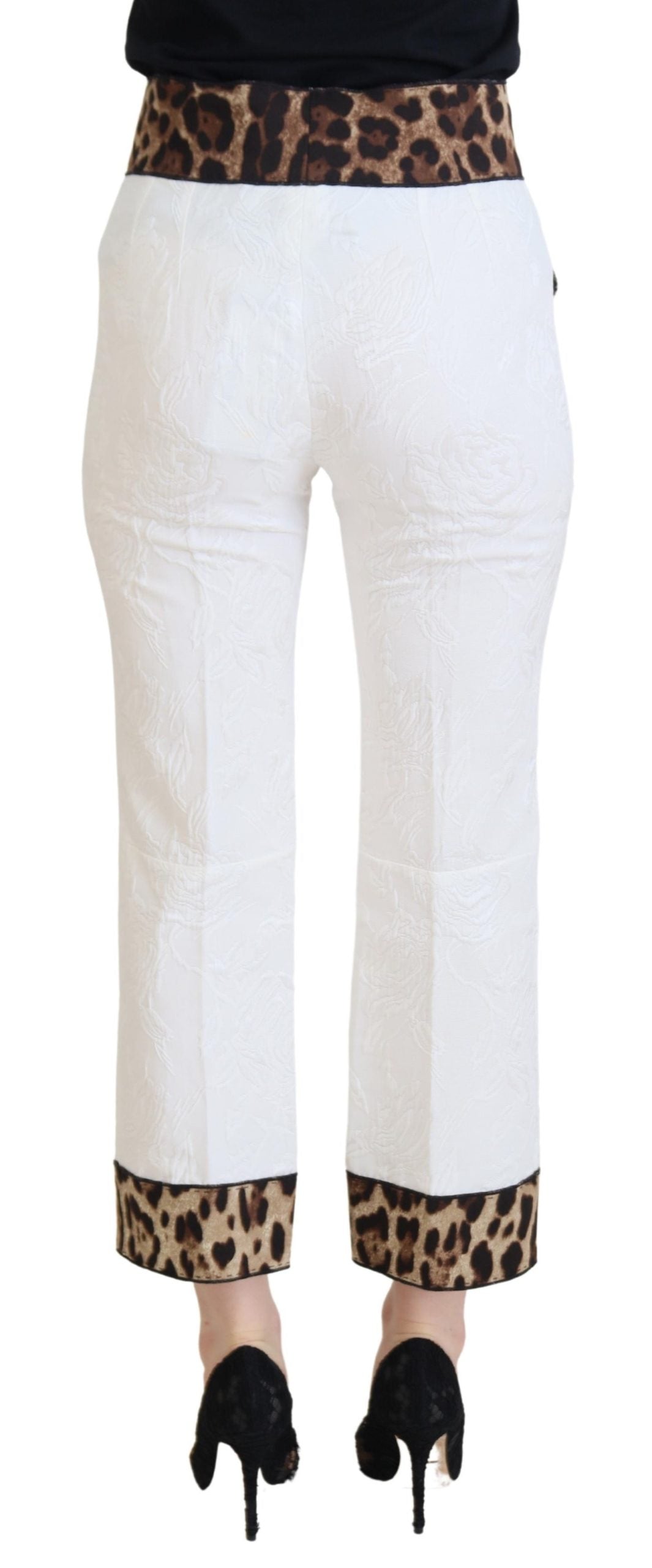White Leopard Print High Waist Pants