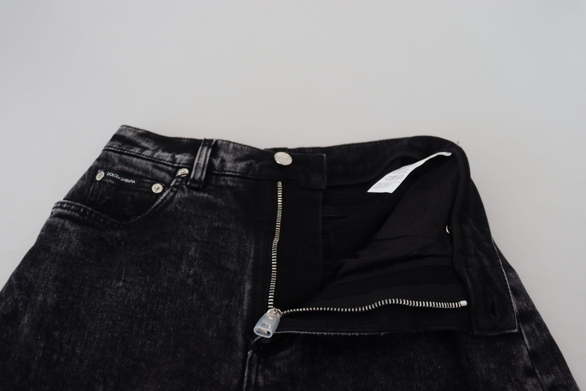 Black Washed Cotton High Waist Denim Jeans