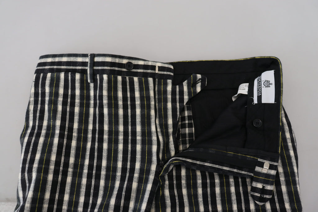 Black Checkered Cotton Casual Pants