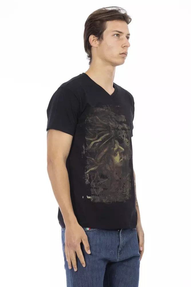 Black Cotton Men V-Neck T-Shirt