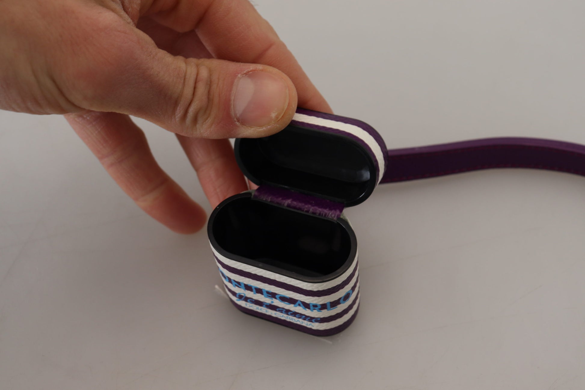 Purple Leather Strap Gold Metal Logo Airpods Case