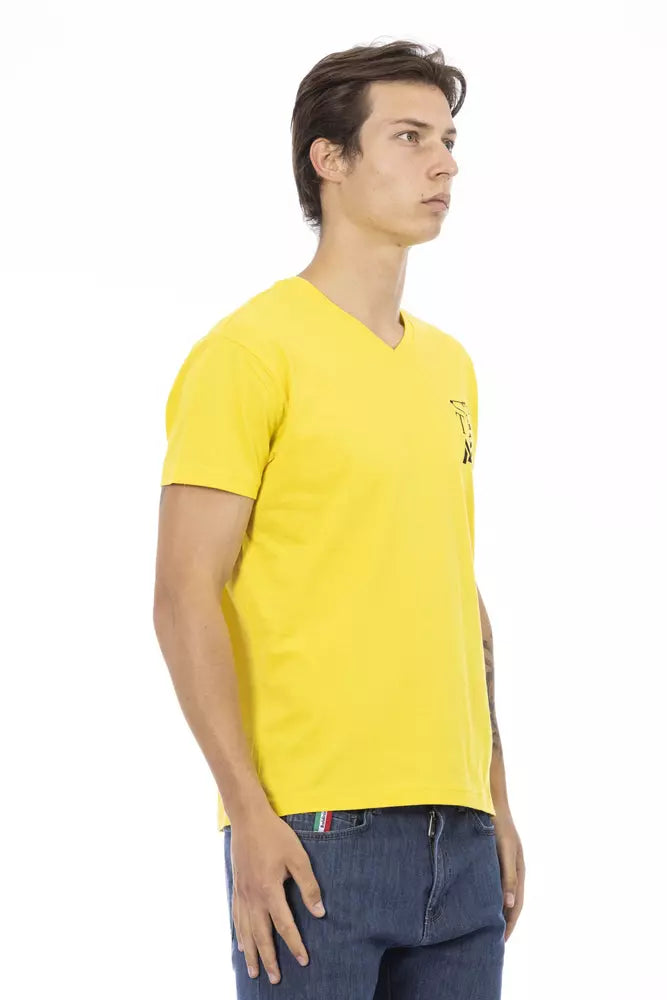 Yellow Cotton Men V-Neck T-Shirt