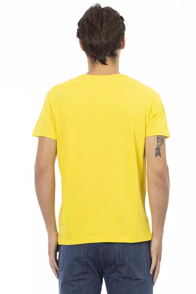 Yellow Cotton Men V-Neck T-Shirt