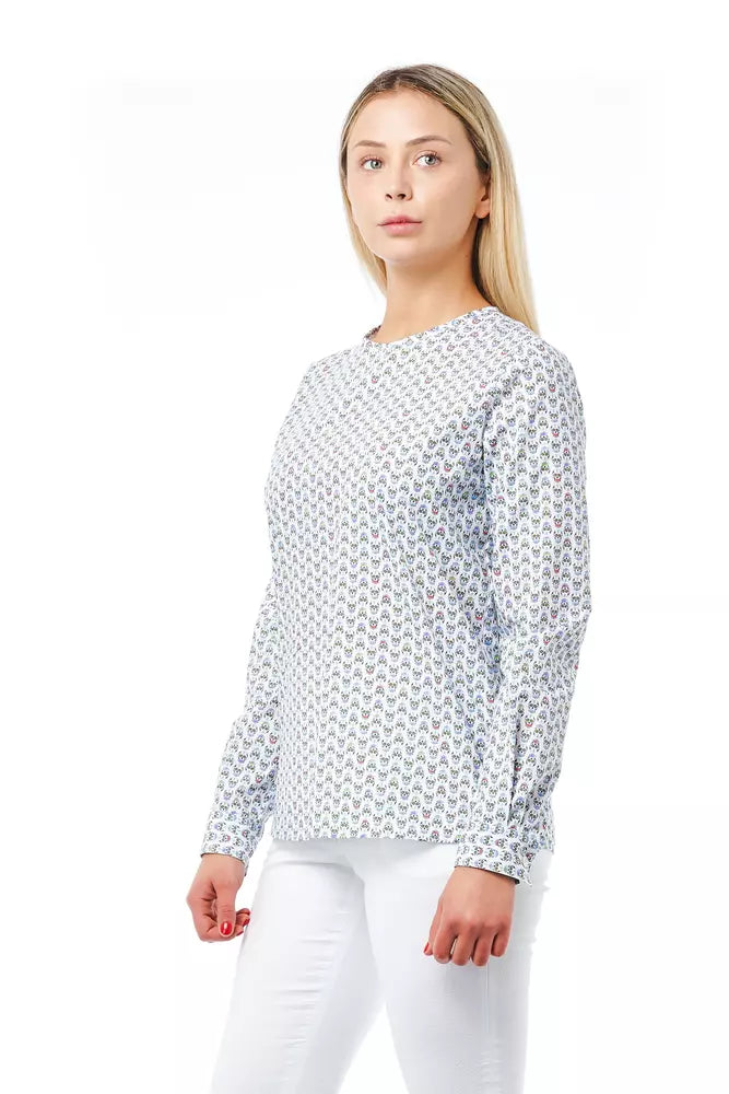 White Cotton Women Shirt with Skull Print Closure Detail