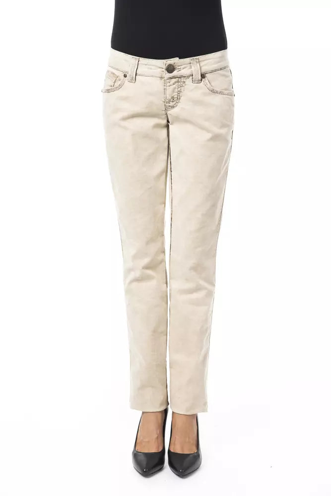 Beige Cotton Women Jean