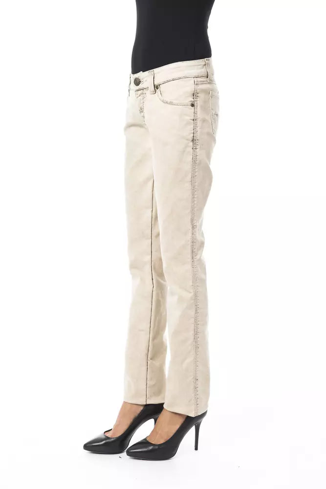 Beige Cotton Women Jean