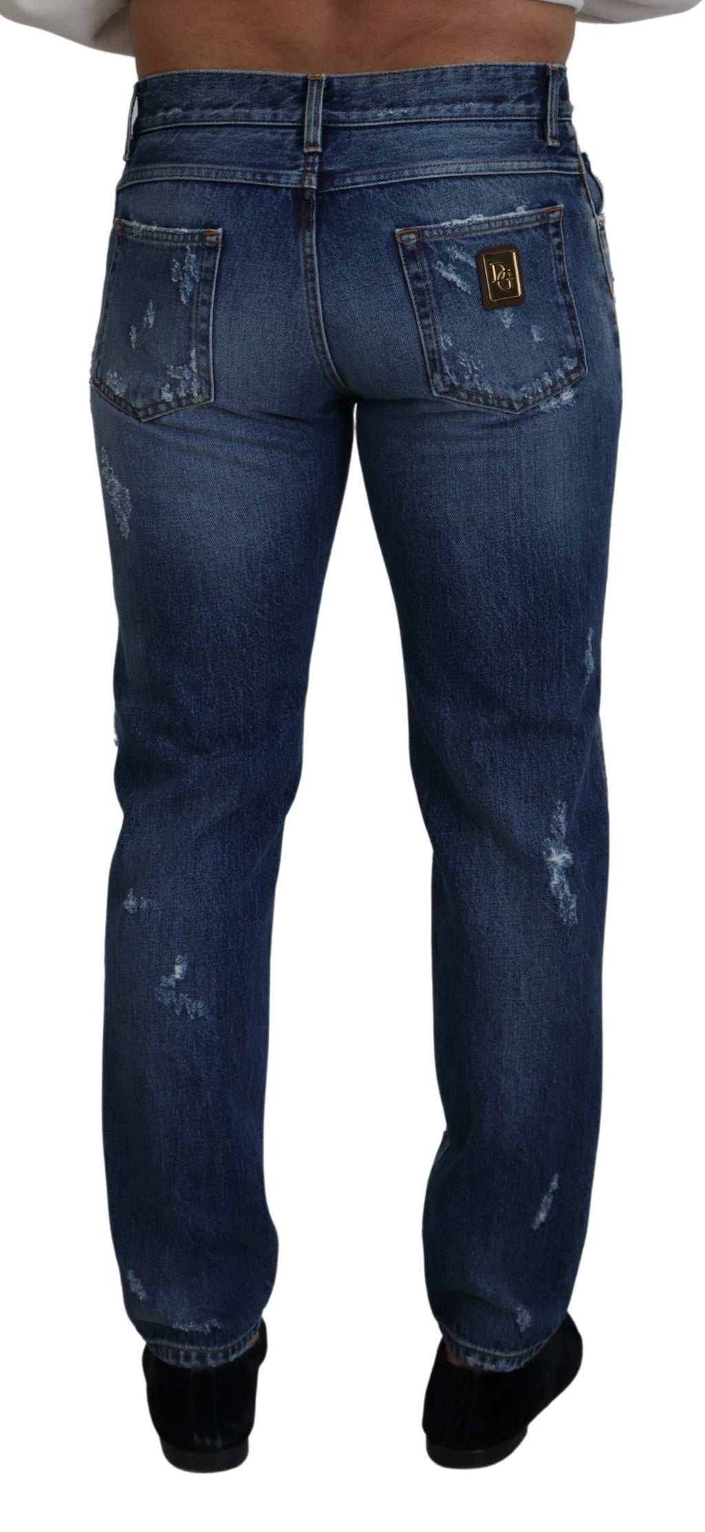 Blue Cotton Tattered Men Denim Jeans