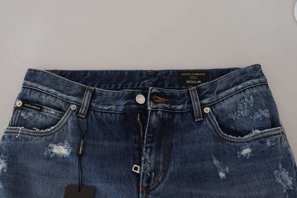 Blue Cotton Tattered Men Denim Jeans