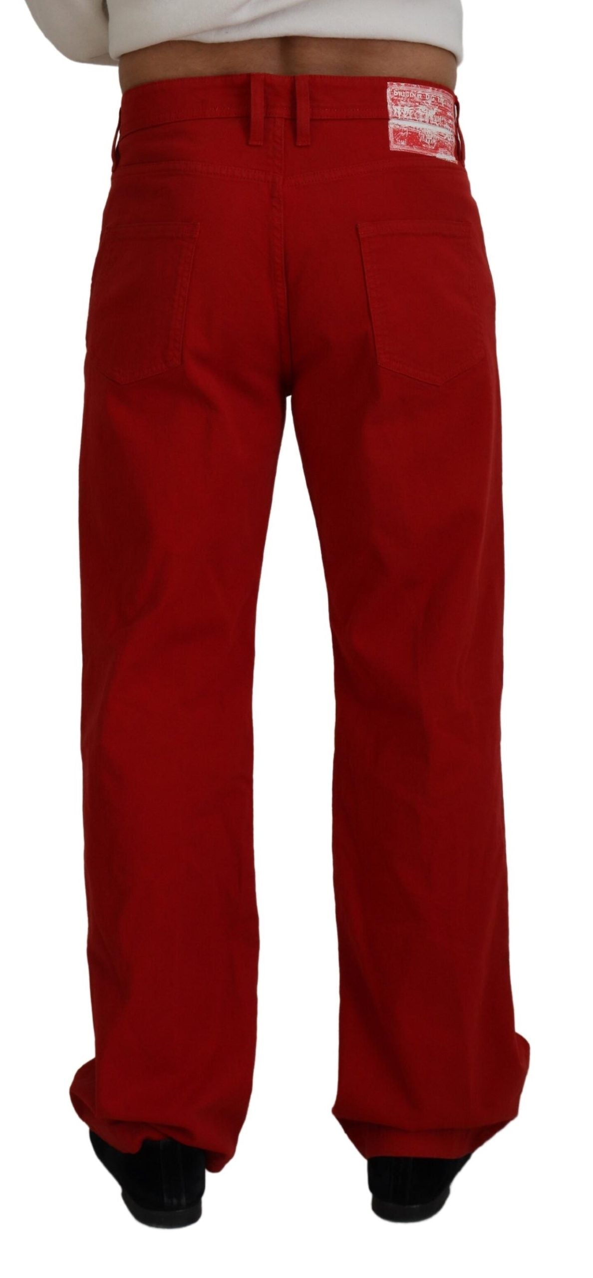 Red Cotton Straight Fit Men Denim Jeans