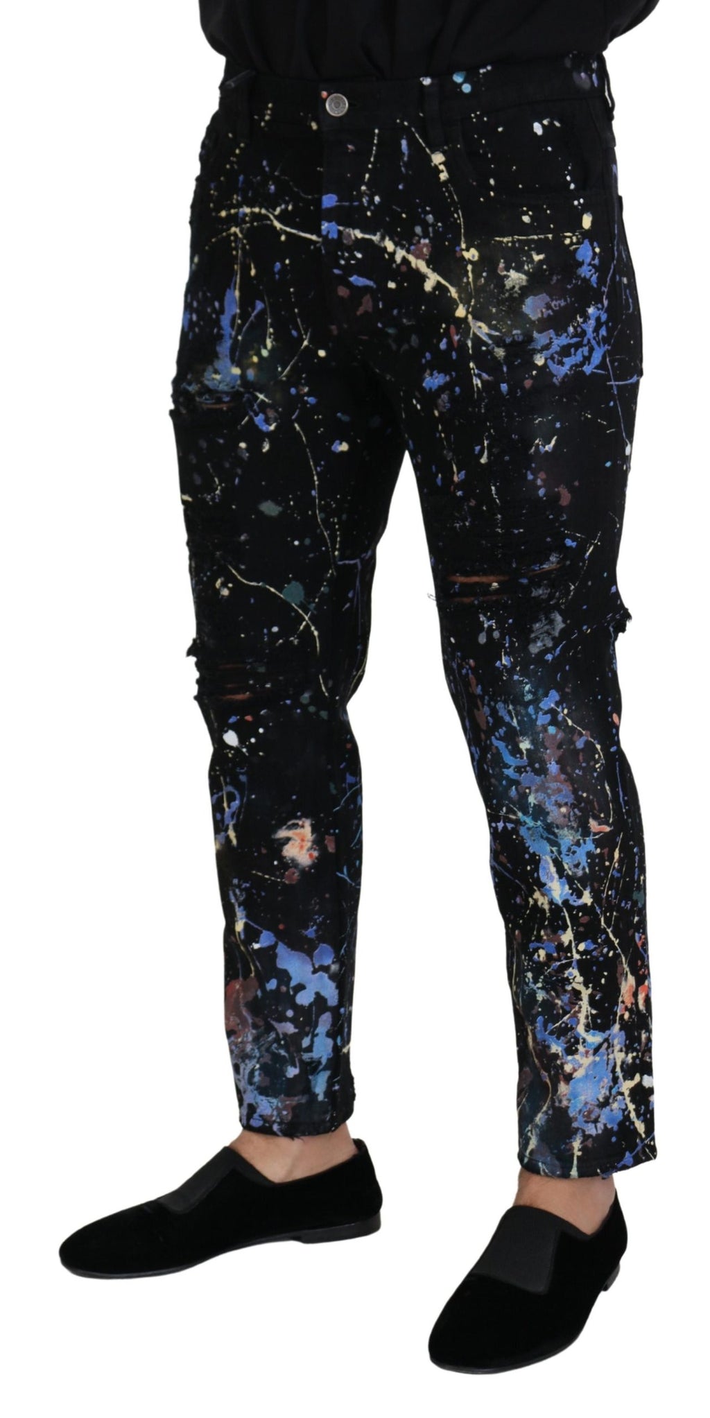 Black Cotton Color Splash Print Denim Jeans