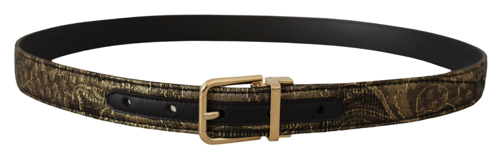 Black Two-toned Leather Gold Engraved Buckle Belt